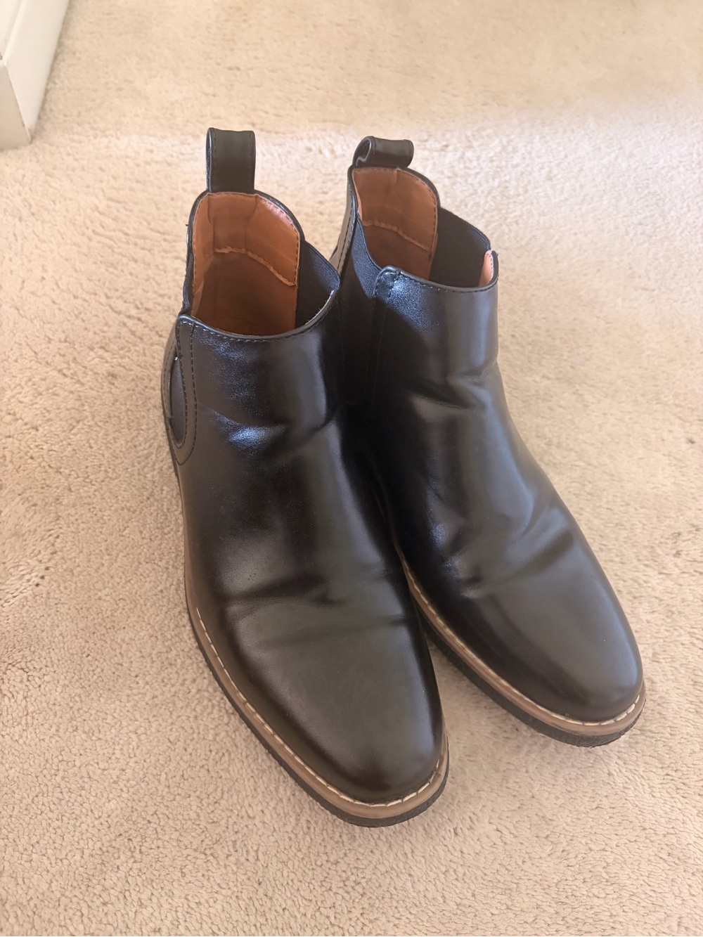Deer Stags Black Slip-On Dress Boots with Tan Interior